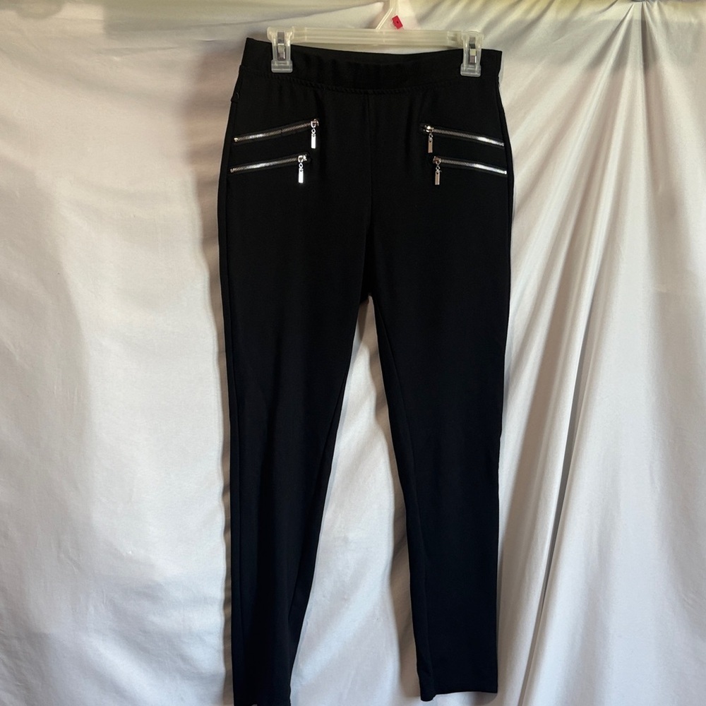 Black Women's Skinny Pants with Zipper Accents